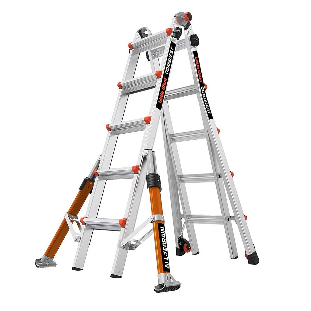 51NKtFG7a1S Little Giant Conquest Mehrzweckleiter 5 Stufen mit Stabilisatoren & Tip-Glide-Rollen – Bild 1