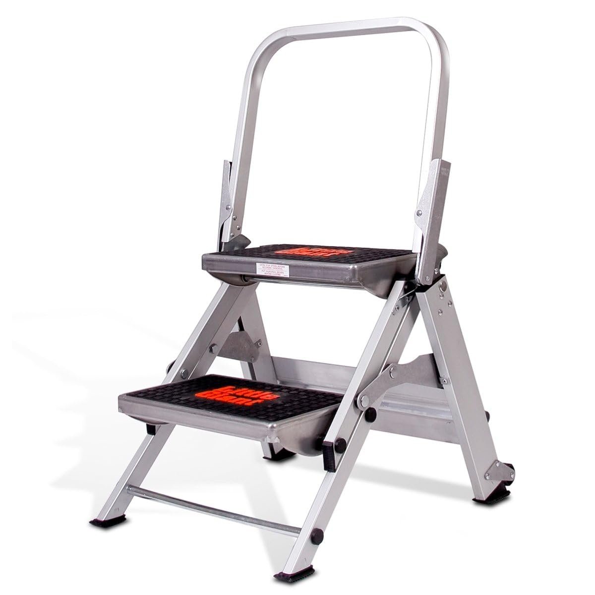 51mTHXsFFoL Little Giant Sicherheit Trittleiter 2 Stufen Aluminium mit Sicherheitsgeländer und Rollen – Bild 1